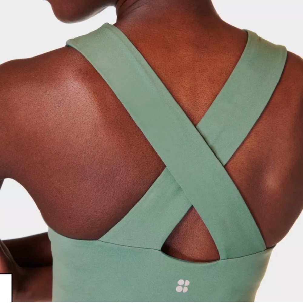 NEW SWEATY BETTY Power Illusion Workout Bra Tank Cool Forest Green Size Large
